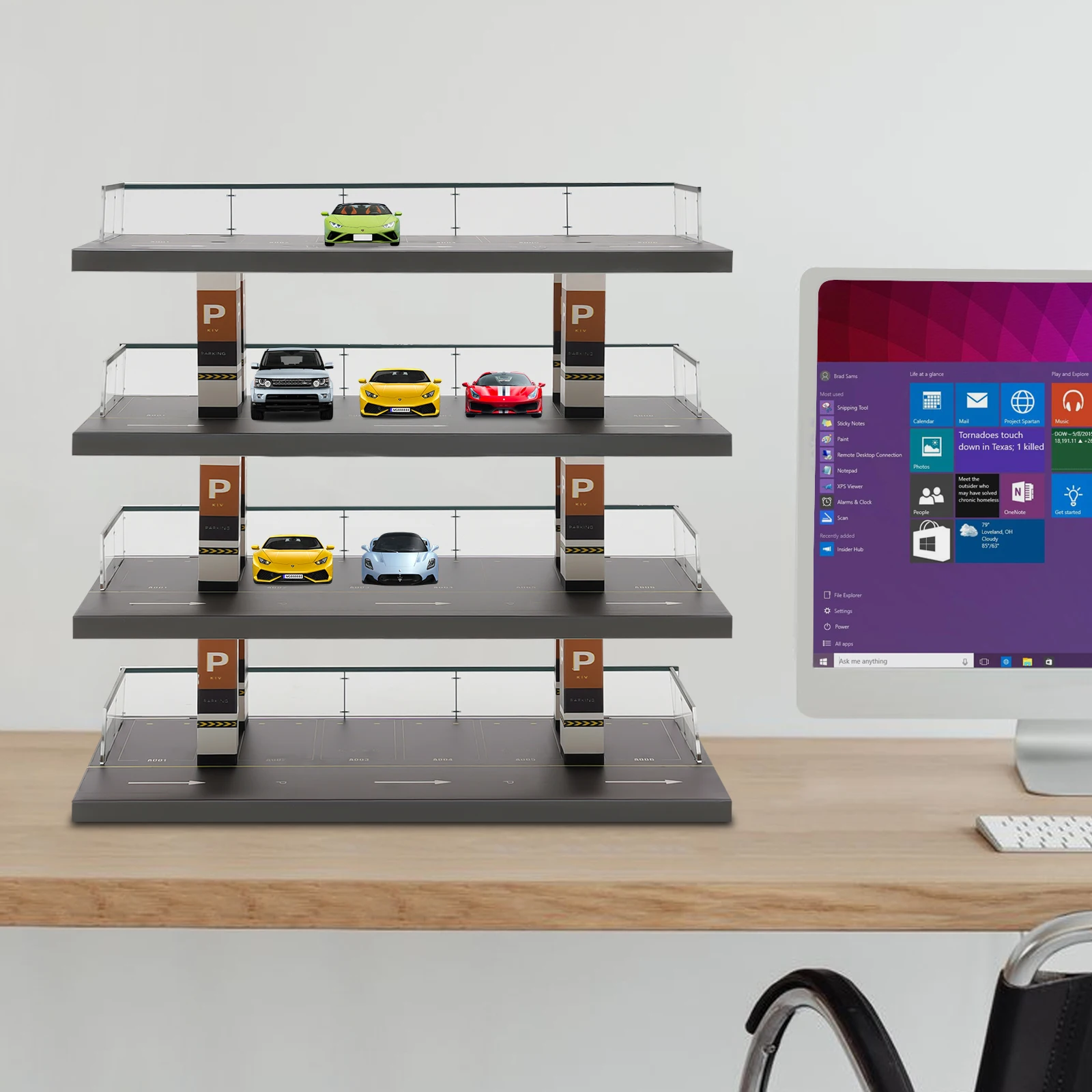 

1:64 Diorama Parking 4-Tier Acrylic Display, Sturdy Wood-Plastic Build with Anti-slip Pads for Model Car Storage and Display