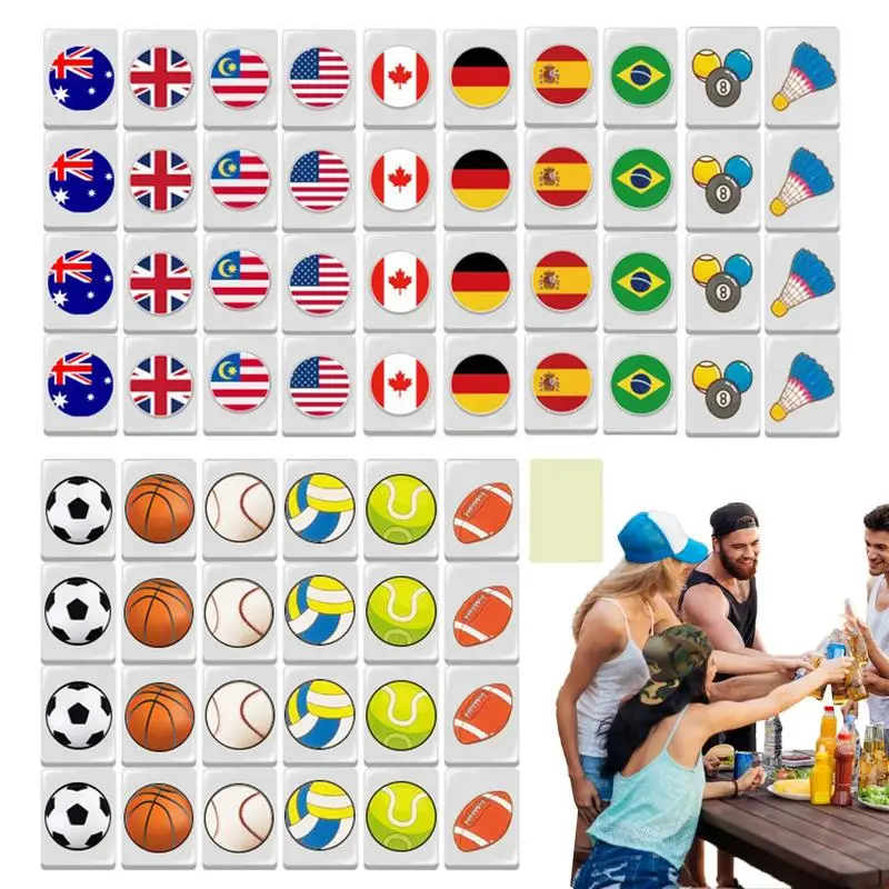 

65Pcs National Flag Mahjong Game Set Tile Game with Pattern Of Flag Ball Seasides Escape Parent Child Family Party Game Toy Gift