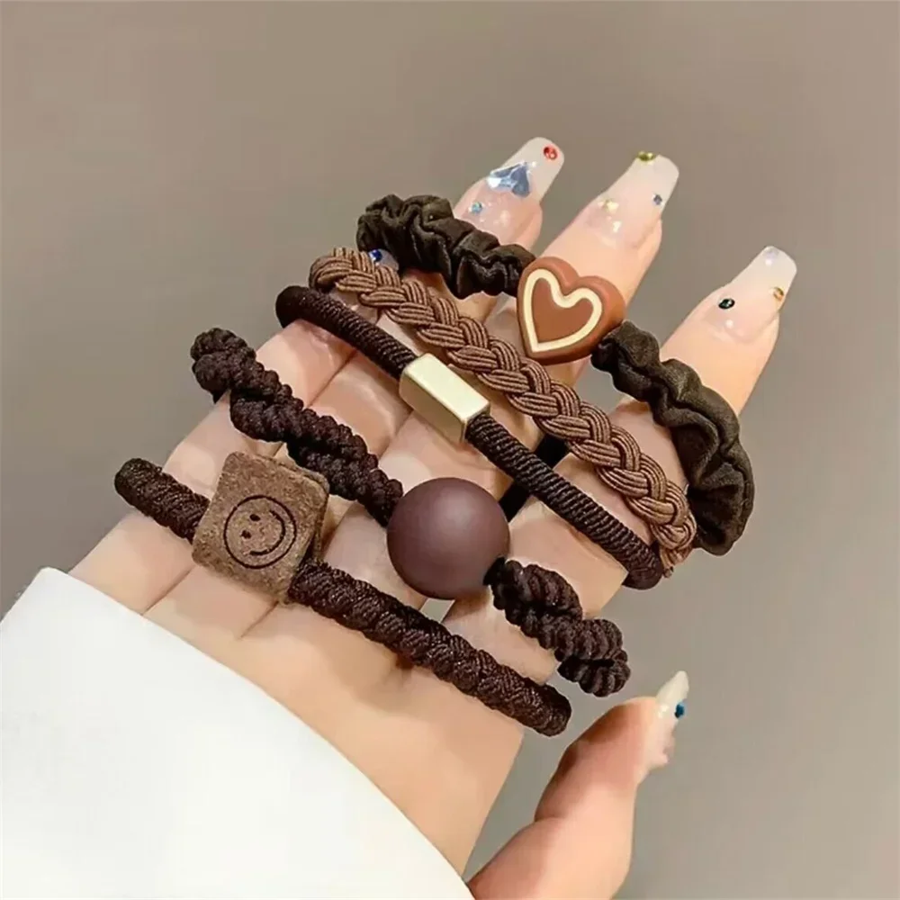 5/10/20pcs Simple Style Hair Tie Set Braided Hair Rope Heart Decor Scrunchies Elastic Ponytail Holder Hair Accessories For Women