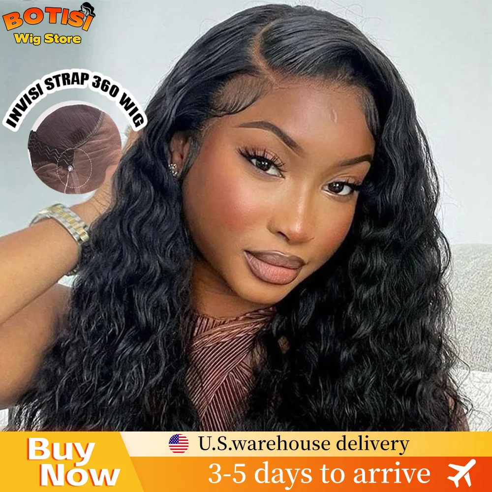 

Парик шнурка Botisi 360, невидимый шнурок, глубокая волна, волна воды, кружевной передний парик, вьющийся парик из человеческих волос, бесклеевые парики, готовые к ношению