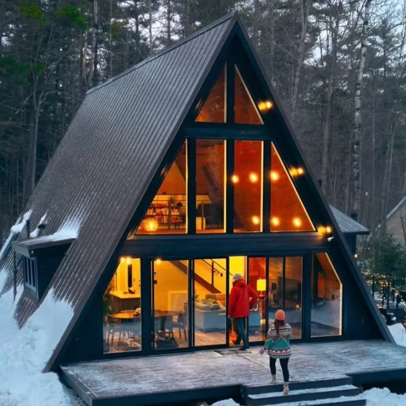 منزل مثلث جاهز المقصورة وحدات فيلا إطار فولاذي بناء منزلي صغير التخييم كوخ شاليه منتجع #2