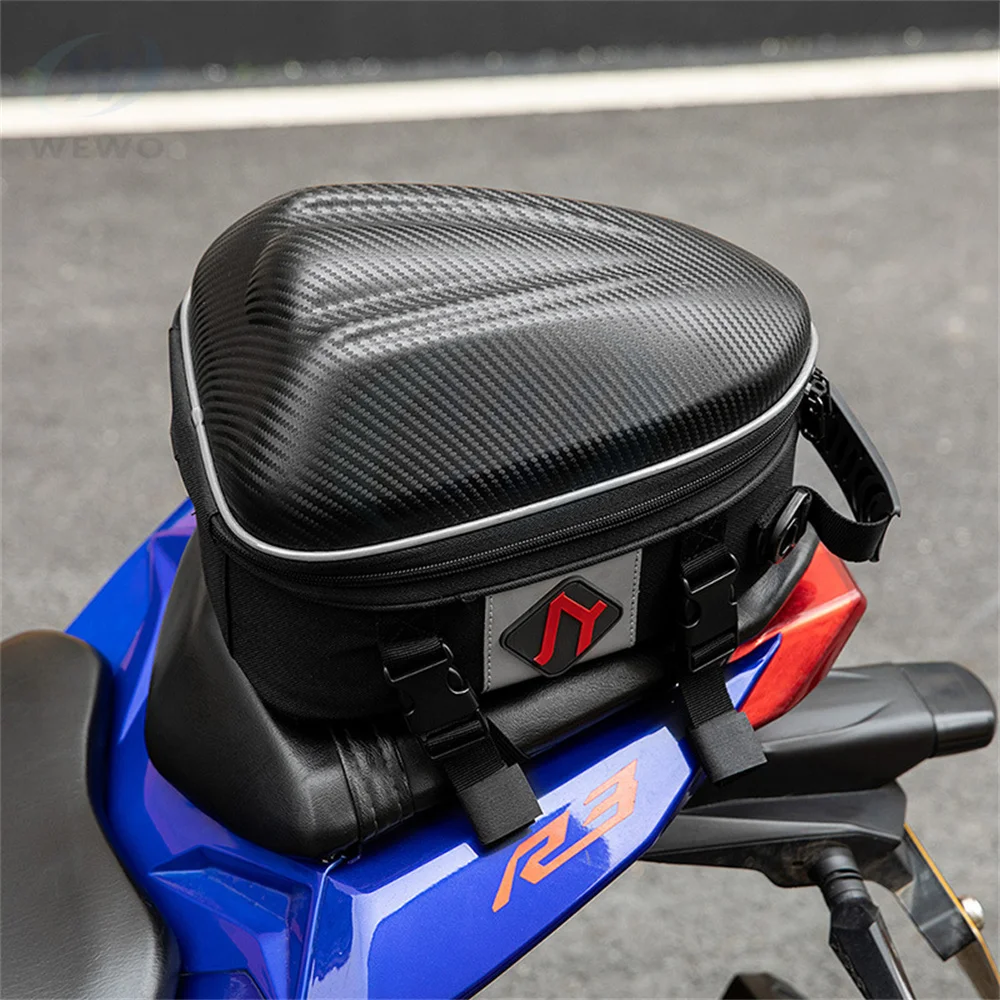 Bolsa de asiento trasero para motocicleta, bolsa reflectante impermeable de gran capacidad, equipo de fibra de carbono para Moto, bolsa de sillín a