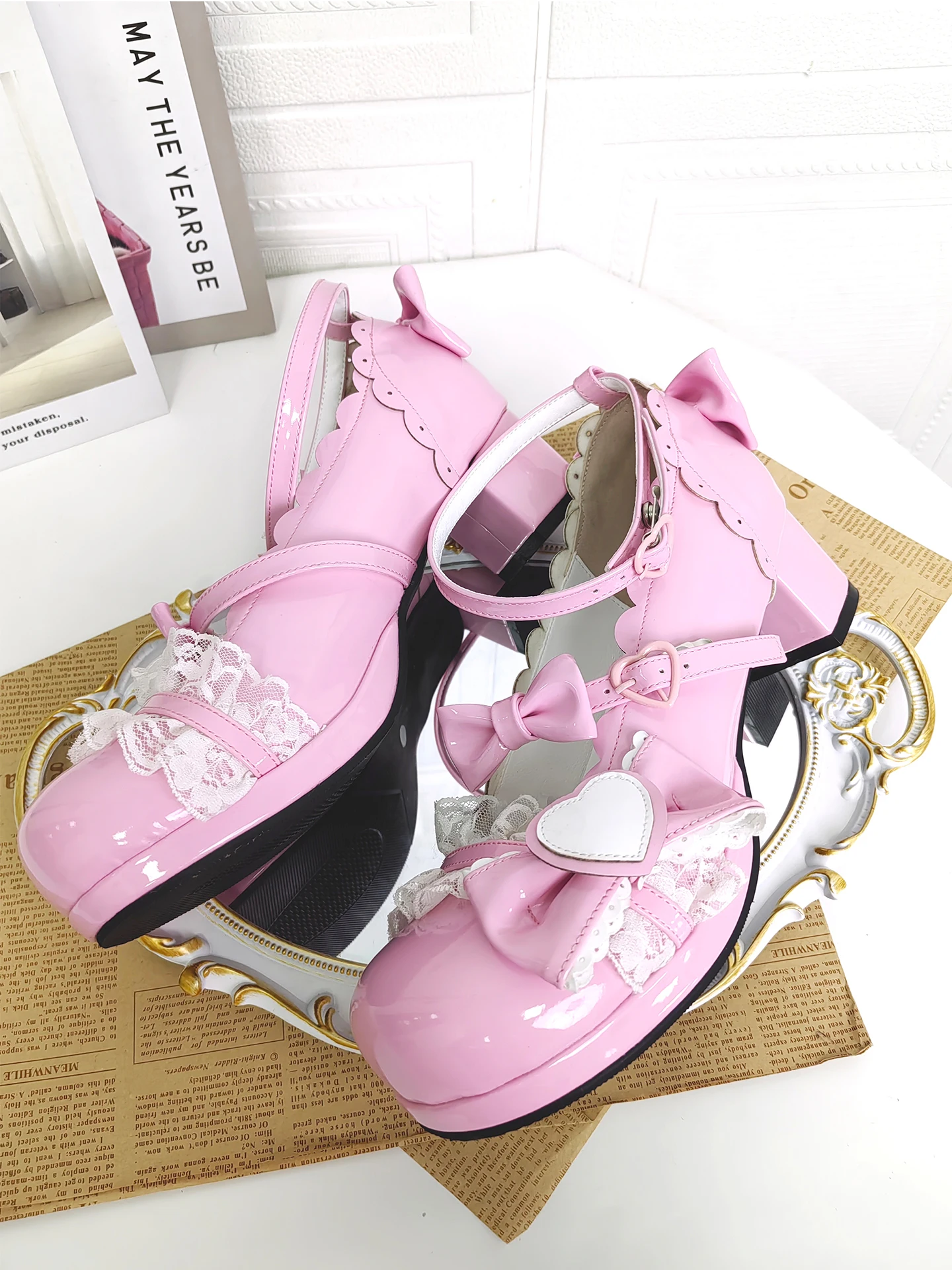 2025 Nieuwe Lolita Schoenen Japanse Zoete Meisje Ronde Kop Boog Enkele Schoenen Prinses Jurk Thee Party Schoenen Grote Maat 34-50
