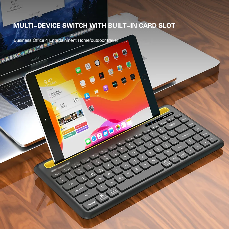 

Rechargeable Keyboard with Card Slot Bluetooth Wireless Keyboard Silent Office Laptop Phablet Phone Keyboard