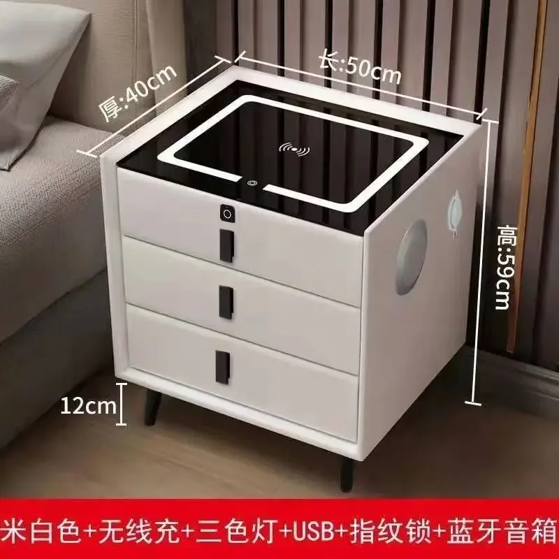 نموذج من الخشب الصلب، ذكي، طاولة بجانب السرير بسيطة، حديثة، فاخرة خفيفة، جلد، مضخمين، لاسلكي، شحن. #2