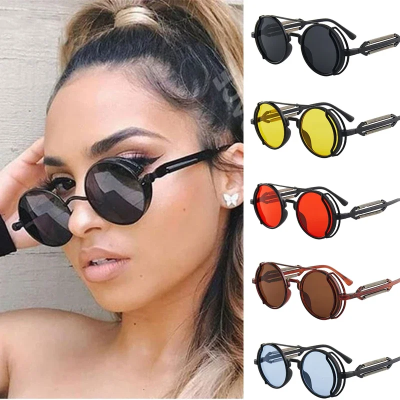 Vintage Punk Style Sunglasses Men Retro Round Alloy Frame Women Sunglasses Multicolor Hip-Hop Eyewear Fashion Cycling Sunglasses