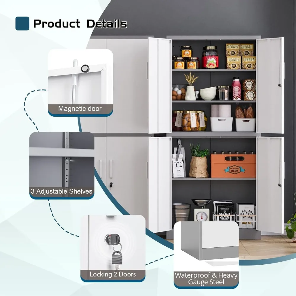 Metal Storage File Cabinet with 4 Doors, Steel Storage Cabinet with Locking Doors and 5 Shelves, for Home Office, Hospital, Gar