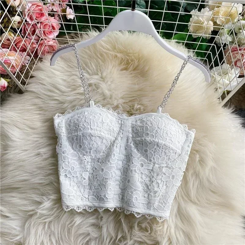 Camisole Women Solid Sexy Ladies Korean Style Popular Lace Design Chic Newest Hot All-match Off Shoulder Inside Minimalist Tops