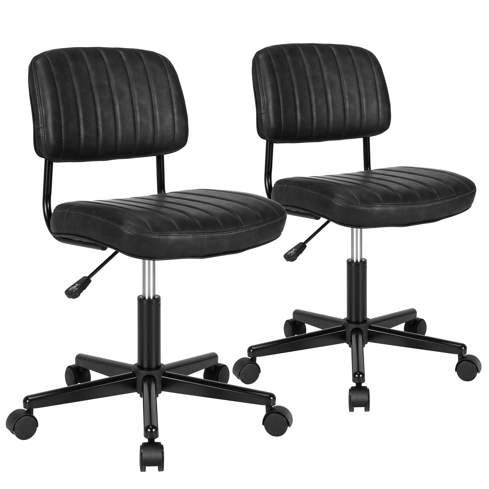 2PCS PU Leather Office Chair Adjustable Swivel Task Chair w/ Backrest Black