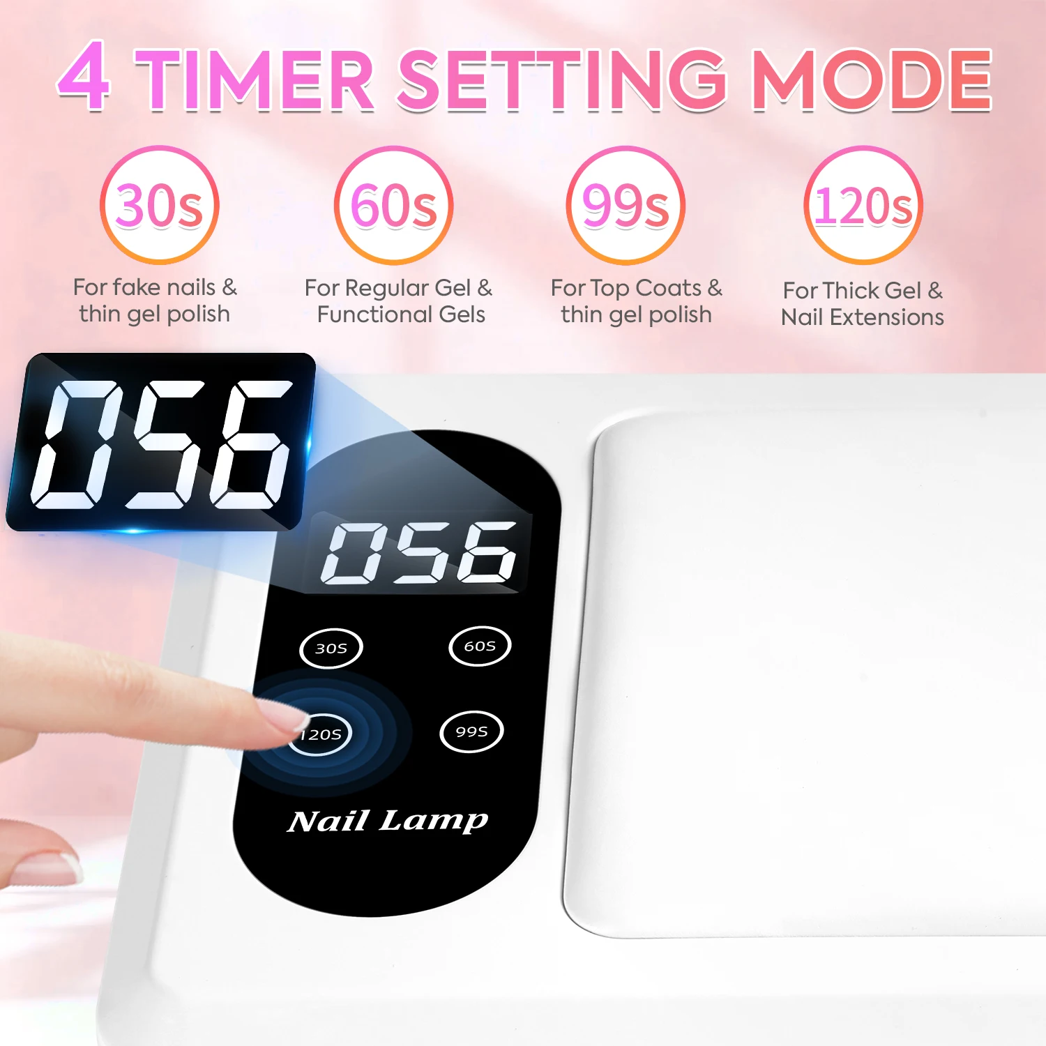 Ruime UV/LED-spijkerlamp met slimme sensor, 4 timermodi, verwijderbare voet en ingebouwde handsteun