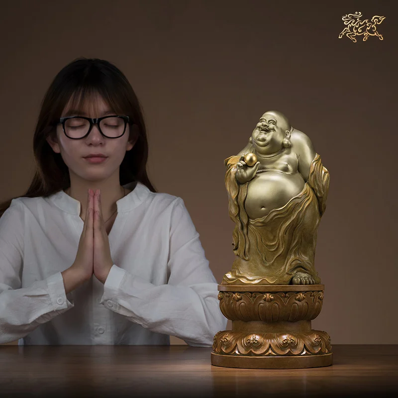 TOP high grade Buddhist wealth God Maitreya Buddha statue family Protect bring money good luck Handmade brass Sculpture Art