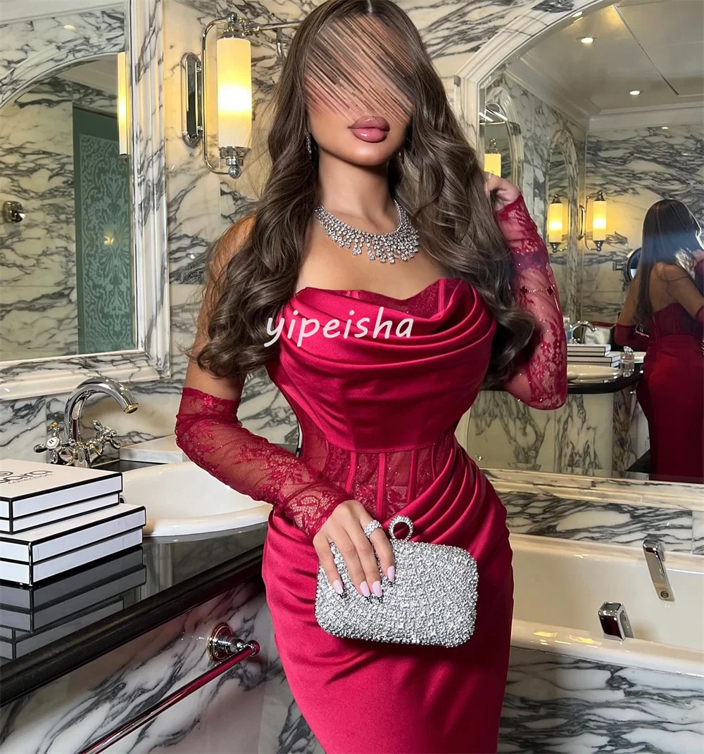 Maßgeschneiderte, passende, sexy, plissierte, drapierte Spitze, Meerjungfrau, trägerlose lange Kleider, maßgeschneiderte Kleider für besondere Anlässe, Größen erhältlich, Pastrol