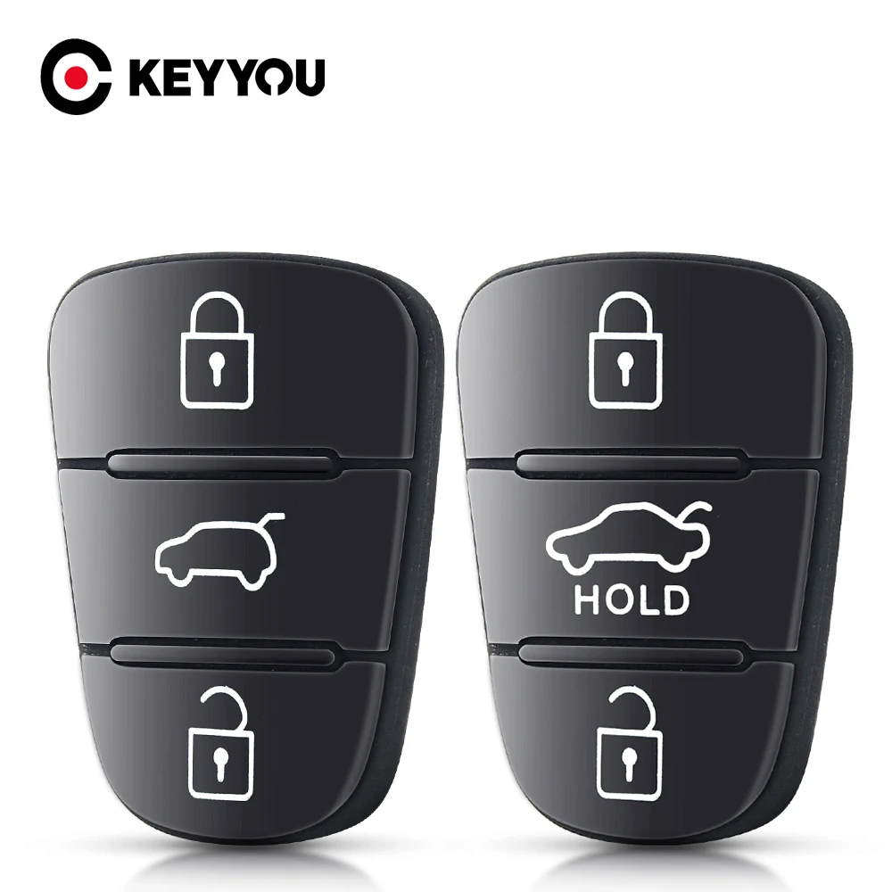 KEYYOU Ersatz-Gummipad mit 3 Tasten für Schlüsselgehäuse für Hyundai IX35 I30 Accent Kia K2 K5 Rio Klappbarer Fernbedienungs-Autoschlüssel-Schlüsselanhänger