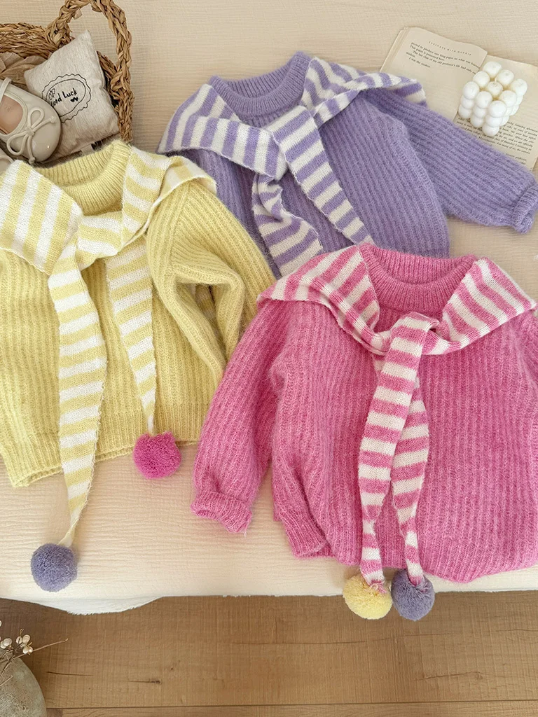 

Осенне-зимний вязаный свитер для девочек, уютный теплый базовый слой с капюшоном, модный повседневный длинный свеч, круглый Ne