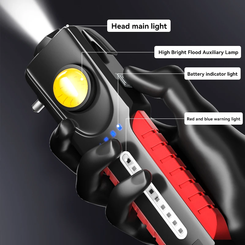 Warsun Flashlight Safety Hammer Work Light Emergency Self-Rescue Broken Window Torch Rechargeable Tactical Light Lantern Magnet