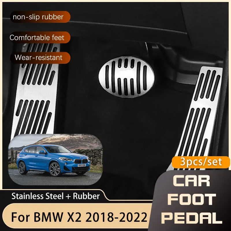 

Stainless Steel Car Foot Pedals for BMW X2 F39 2018 2019 2020 2021 2022 Gas Accelerator Brake Restfoot No Drilling Pedal Cover