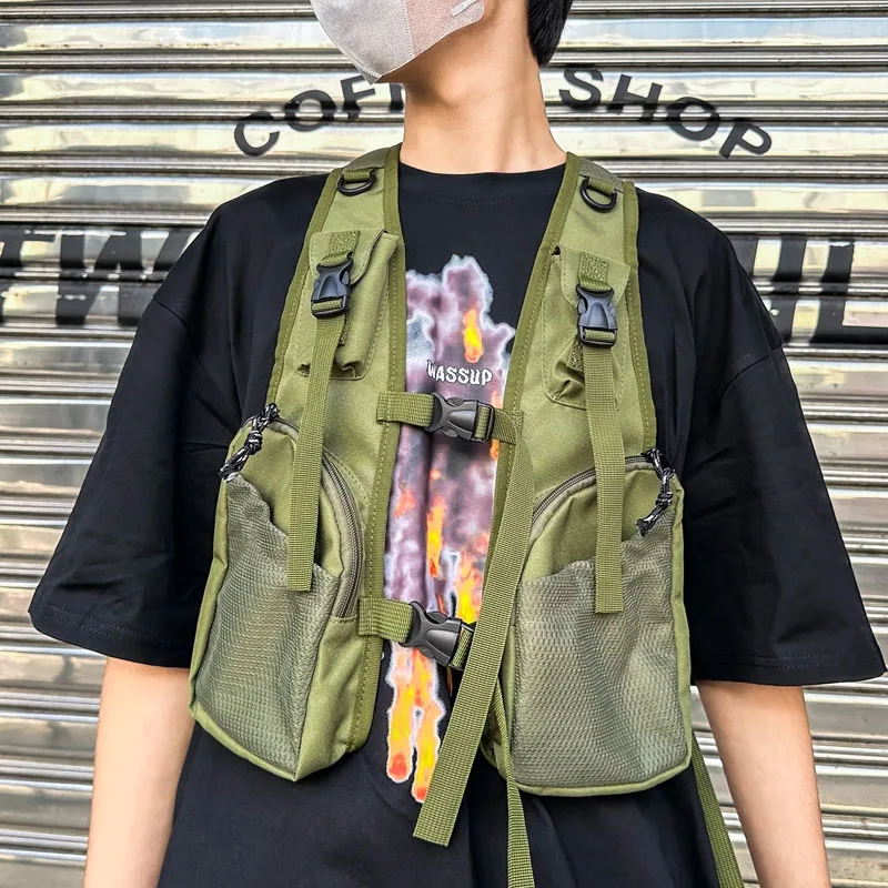 Man Exercise Waistcoat Bag Multi-pocket Chest Pack Unisex Hip Hop Streetwear Bag Functional Tactical Chest Rig Bag Men Vest Pack