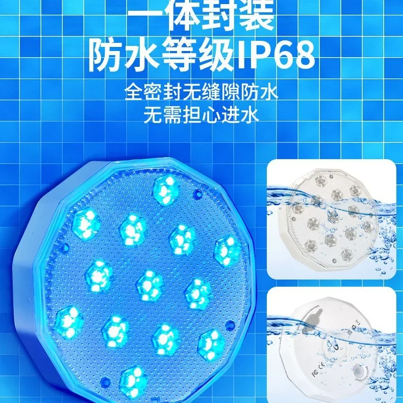 USB Recarregável Impermeável Decoração Piscina, LED Paisagem Subaquática, Controle Remoto Magnético, Mergulho Night Light, IP68