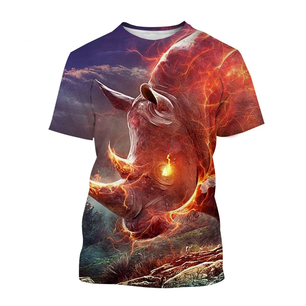 African Rhino Animal 3d Print Summer Men/Women O-Neck T-shirt Casual Short Sleeve Oversized T Shirt Fashion Trend Men Clothing