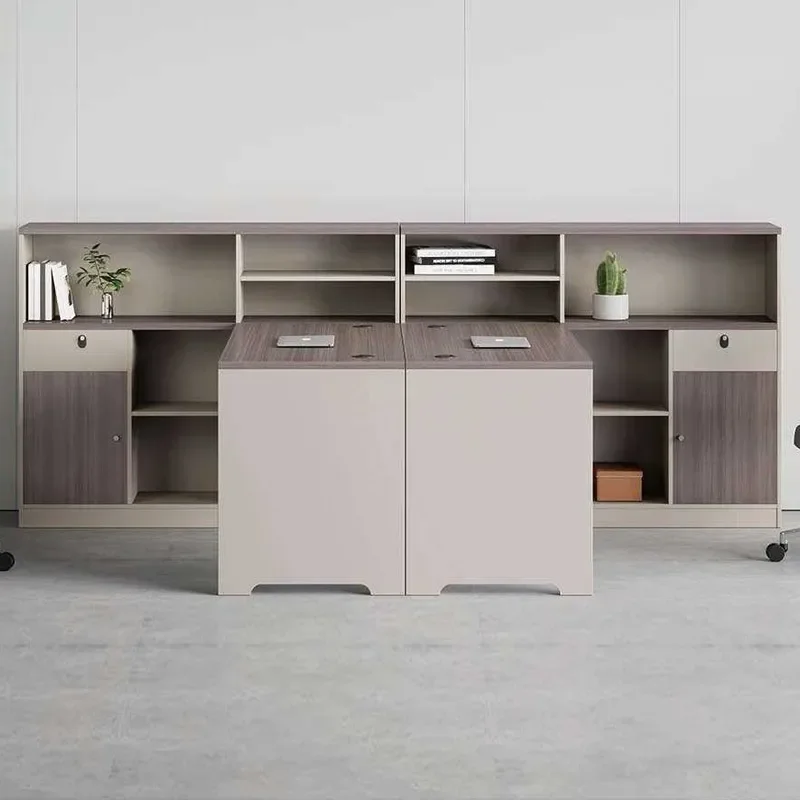Modern Office Desk and Chair Set with Side Cabinet Friendly Workstation for Staff Financial Card Seat Simple Design