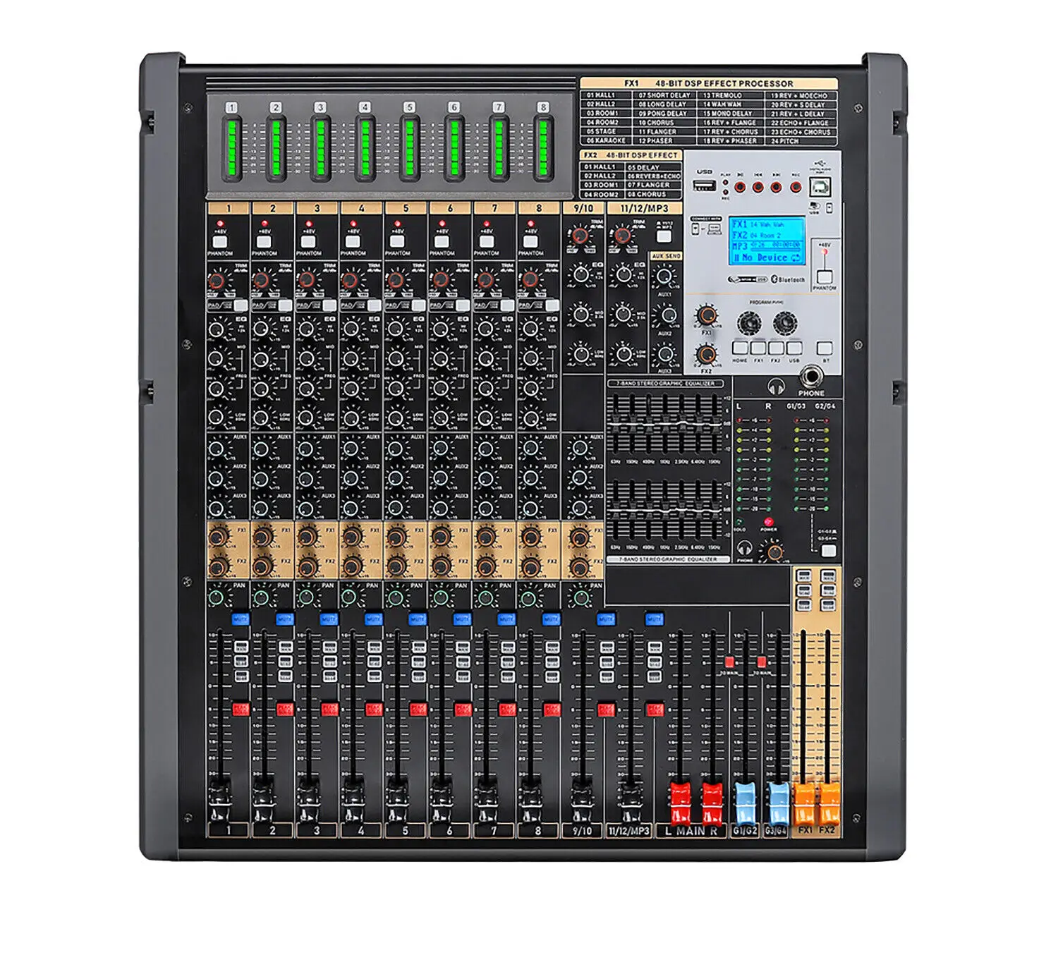 Professional 12 Channels Effect Sound Mixer Dj Console Usb Interface Controller