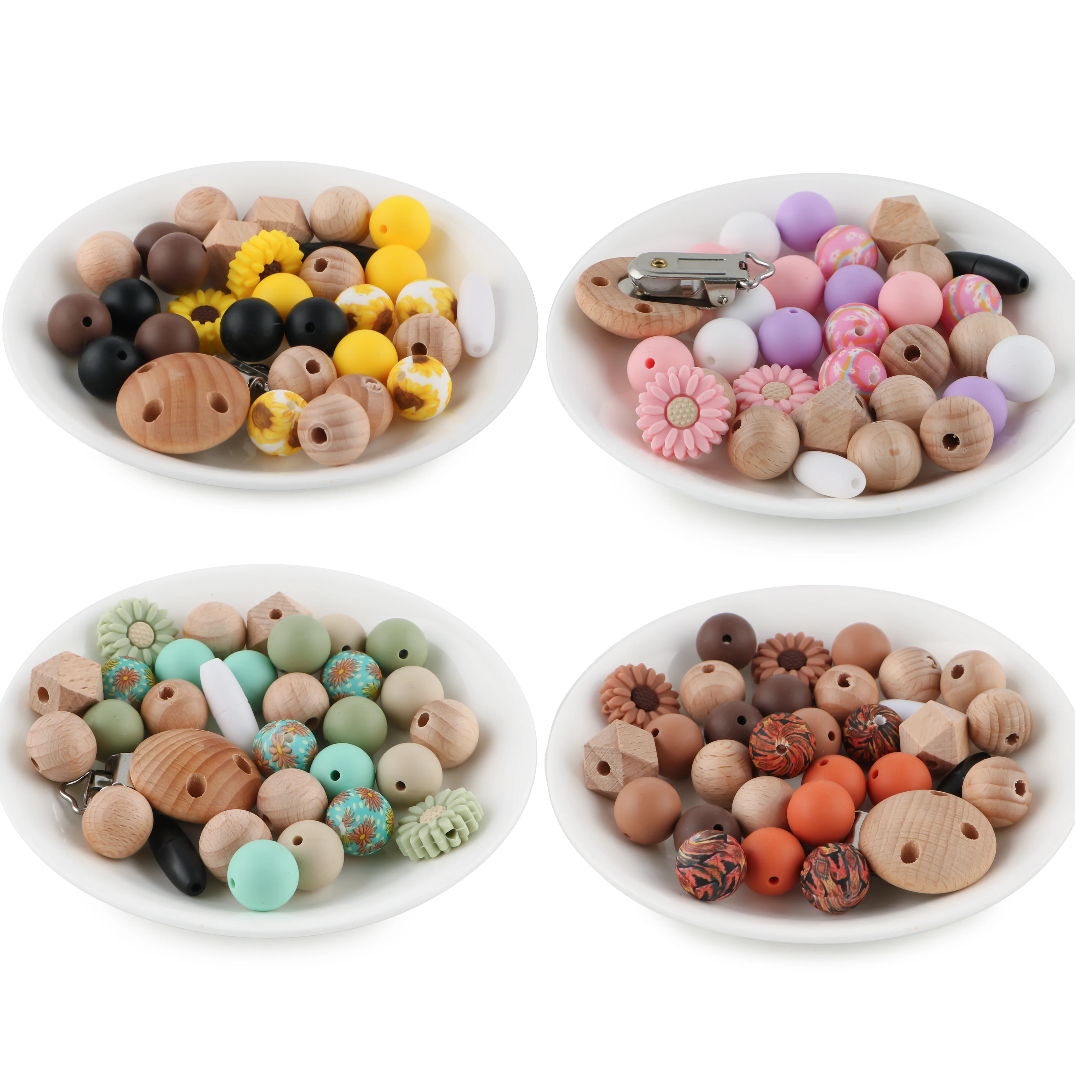 

33Pcs/Set Flower Silicone Focal Beads Wood Bead Clip Prined Bead Kits For Jewelry Making DIY Necklace Bracelet Accessories