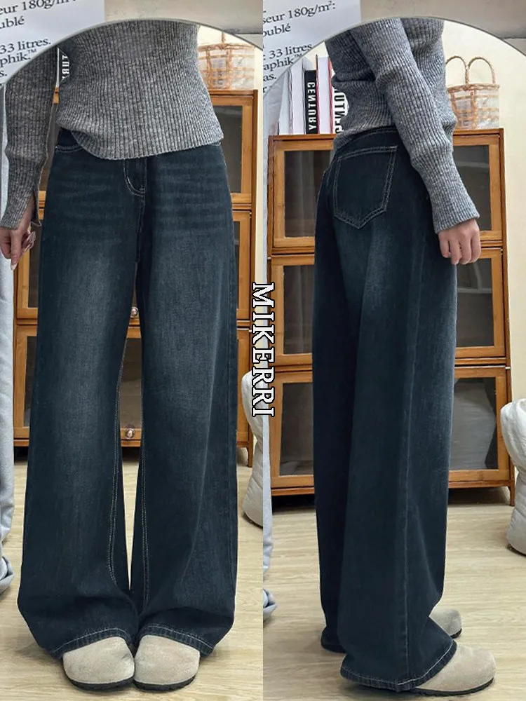 

Ретро джинсы с широкими штанинами и подкладкой для женщин, осенне-зимние, свободные, больших размеров, для коррекции фигуры, прямого кроя, утягивающие