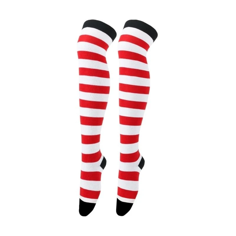 R1WE Women Striped Knee High Socks Xmas-Thigh High Socks Leg Warmers for Kid Adults