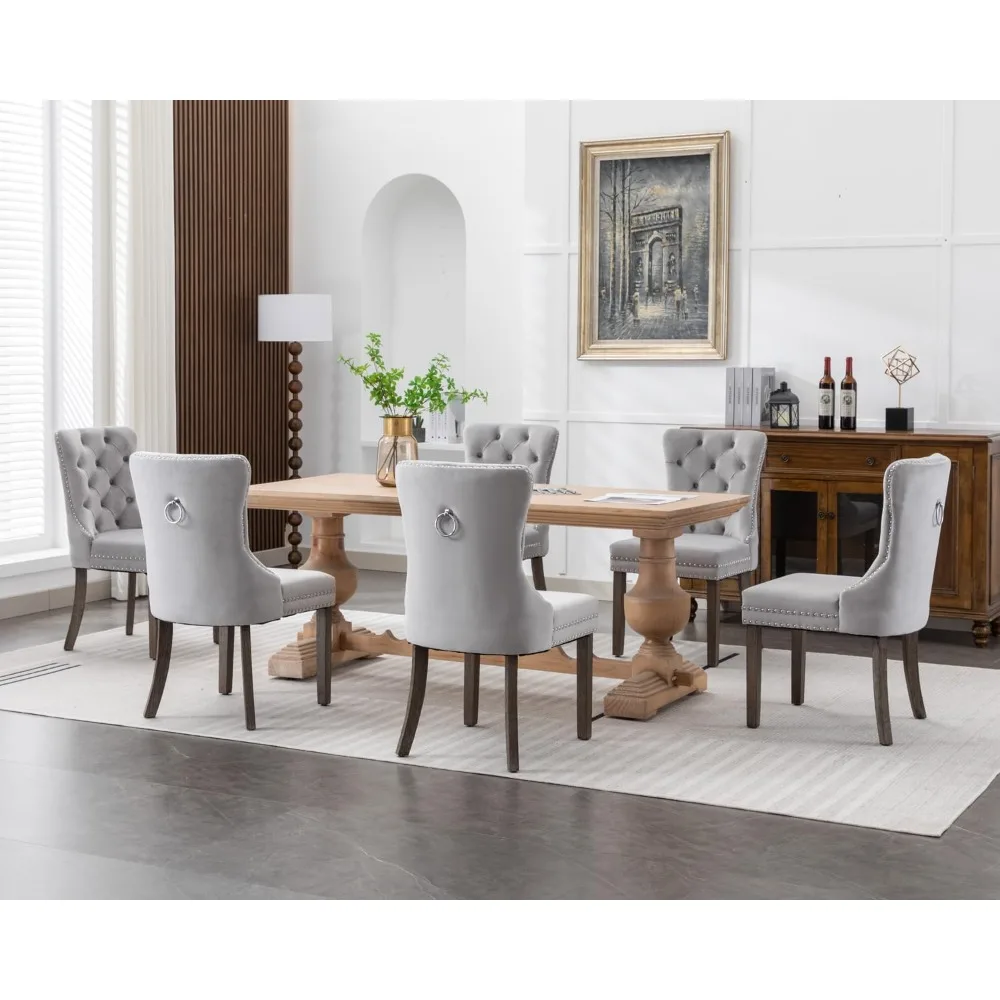 Velvet Dining Chairs Set of 6, Upholstered High-end Tufted Dining Room Chair with Nailhead Back Ring Pull Trim,  Dining Chairs