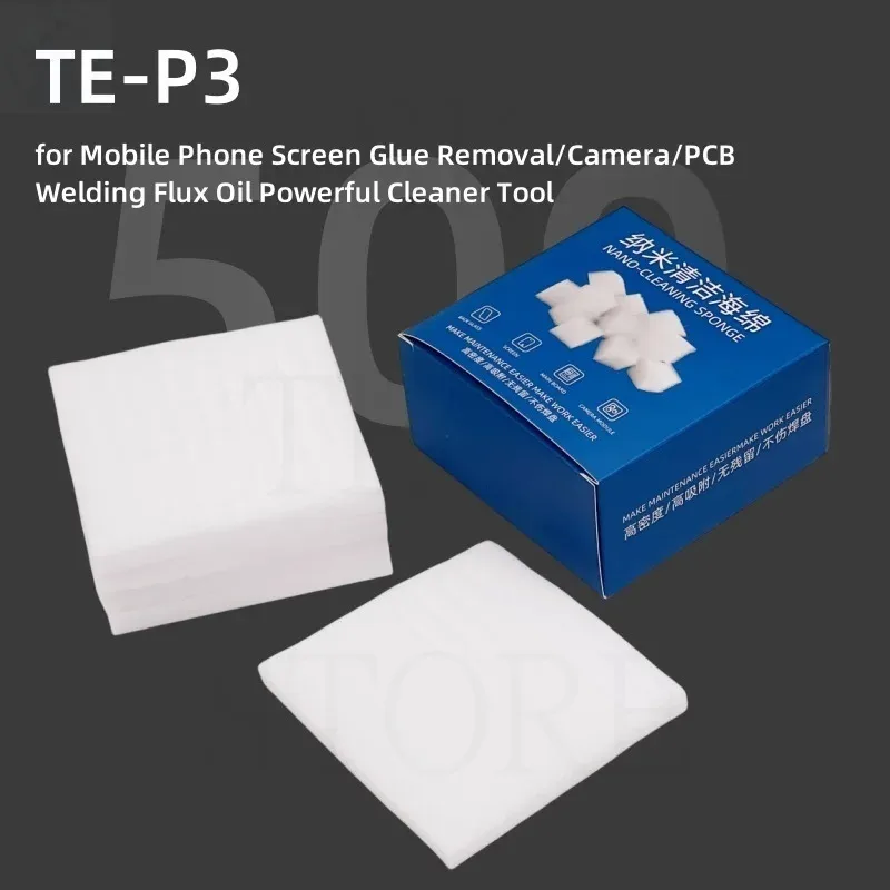 TE-P3 NANO ฟองน้ําทําความสะอาด 500 PCS สําหรับโทรศัพท์มือถือหน้าจอ Degumming/กล้อง/PCB บัดกรีน้ํามันทําความสะอาดฝุ่นเช็ดเครื่องมือ
