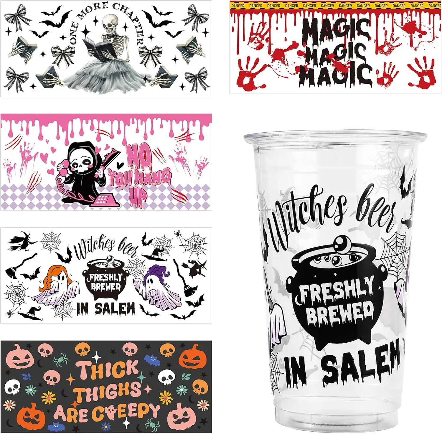 Halloween decoratieve stickers set van 5 stuks waterdicht kleurrijk 24x11 cm-Halloween accessoires, bekerornamenten, DTF-stickers, glazen decoraties, Halloween-gadgets, PVC-stickers, laptopornamenten