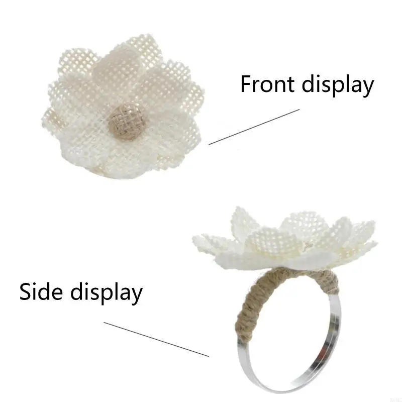 

X6HC Handmade Hemp Rope Flower Napkin Ring Vintage Napkin Serviette Buckles Holder for Dinning Table Setting Decorations