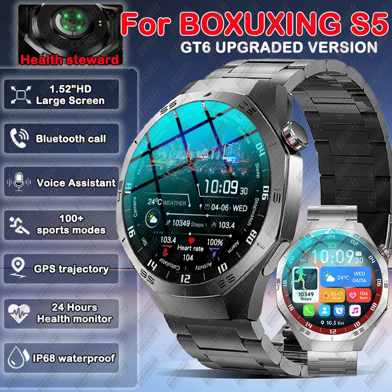 

GT6 Upgraded Version Smart Watch Men Watch S5 AMOLED HD Screen Bluetooth Call GPS Trajectory Heart Rate SmartWatches 2026 New