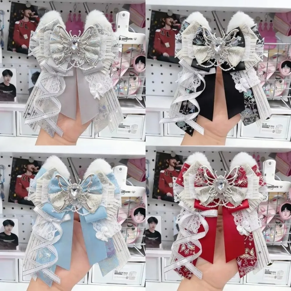 New Decorative Bow Pin Lace Bow Brooch Polyester Handmade Bow Accessory Lace Detail Colorful Ita Bag Decoration Gifts