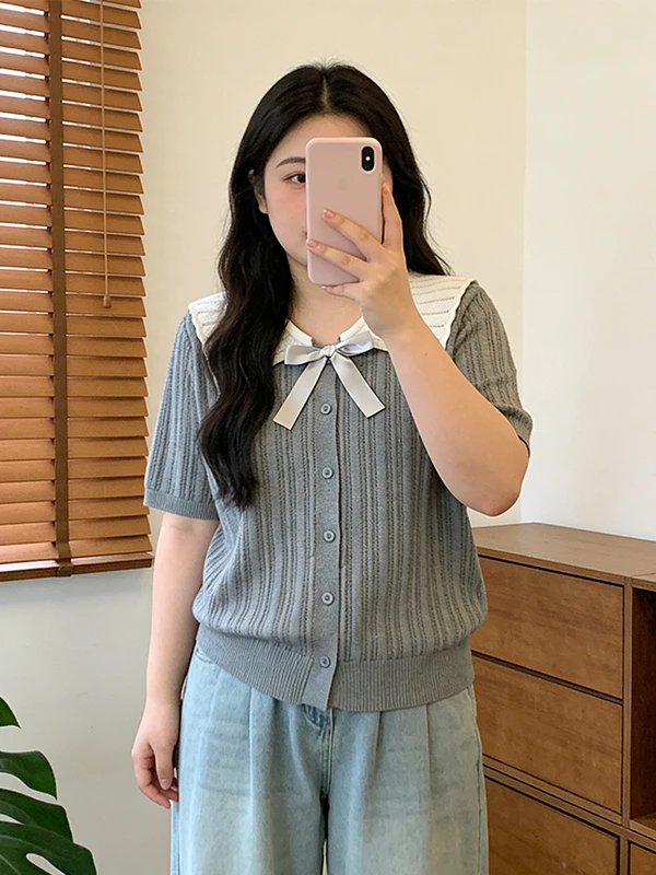 

plus Size Hollow out Knitwear Short Sleeve Elegant Style Summer New Arrival Versatile Short Cardigan for plus Size Women