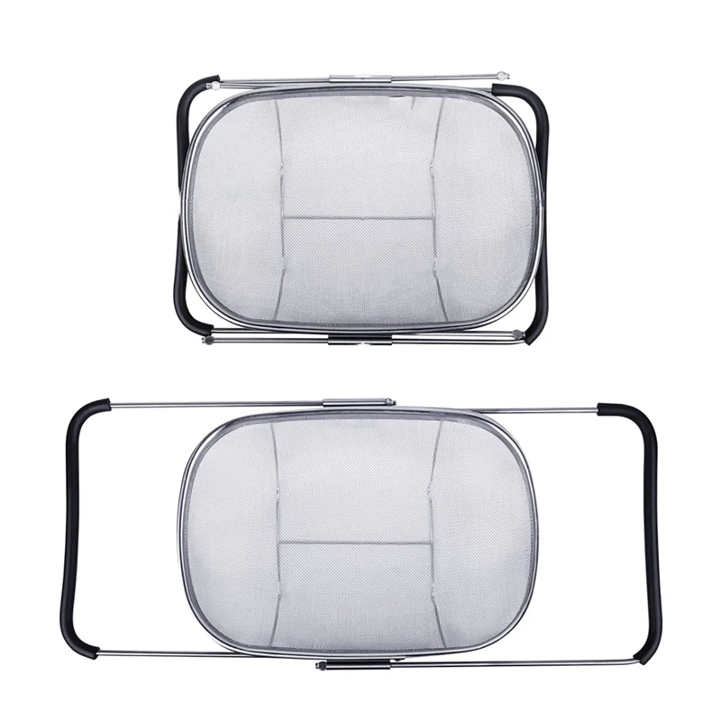 A79I Colander Basket Fine Mesh Stainless Steel For Sink With Telescopic Rubber Handle Extendable Rice Drain Basket