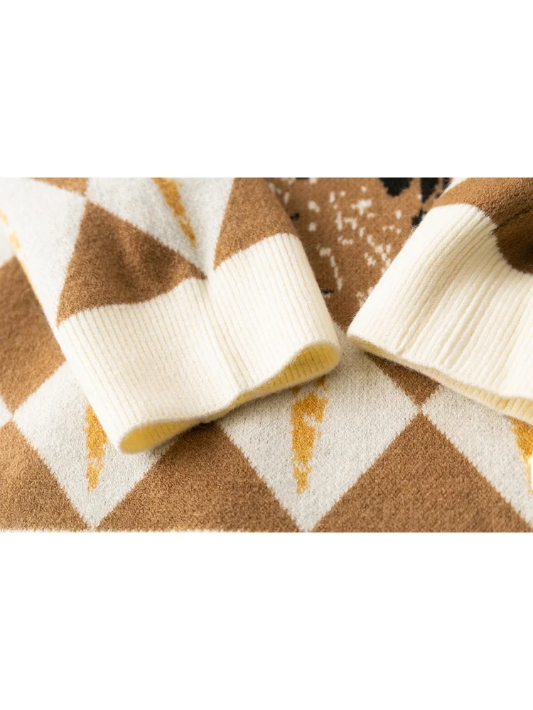 Wygodny koreański sweter z okrągłym dekoltem, z nadrukiem, łatwy w noszeniu, ciepły wełniany top dla kobiet, modny i uniwersalny.