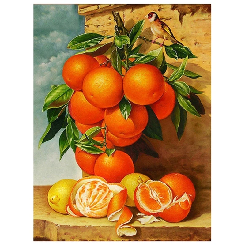 DIY Round Diamond Diamond Painting, Diamond Painting Embroidery Set, Orange Tree Pattern Diamond Painting