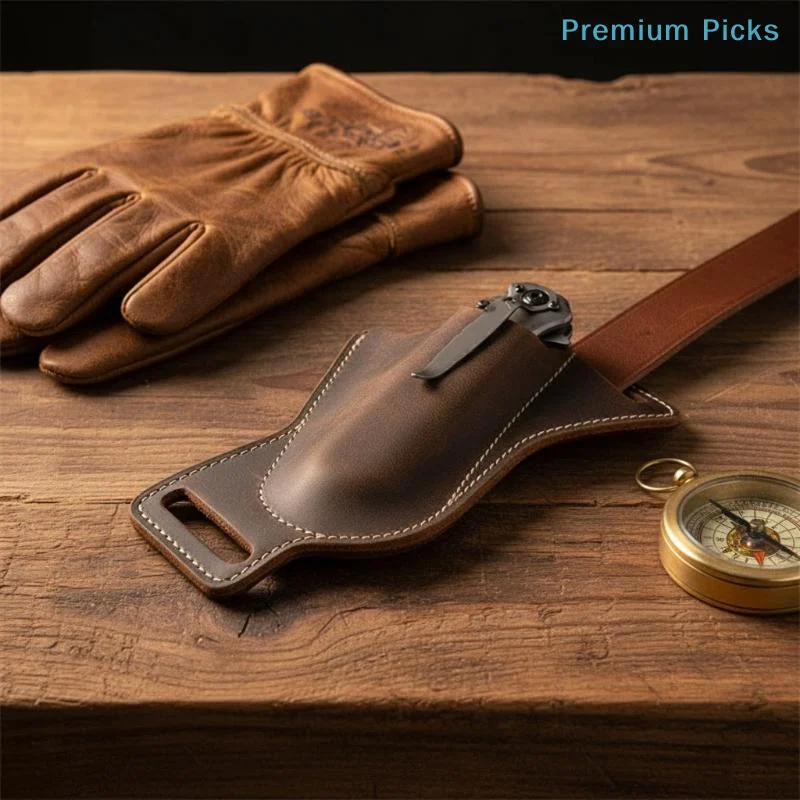 1pc Folding Folding Knife Belt Pouch PU Leather Scratch Resistant Storage Sheath Folding Knife Pocket Knife Camping Storage Tool view 2