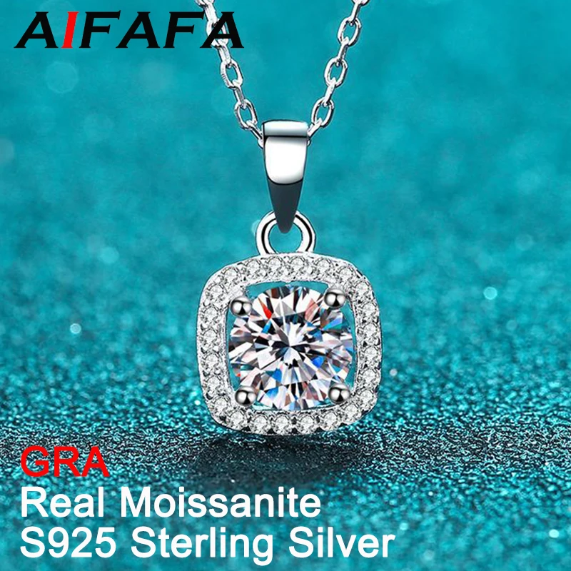 

AIFAFA Real 2 Carat D Color Moissanite Necklace Pendant For Women S925 Sterling Silver Square Diamond Neck Chain Jewelry GRA