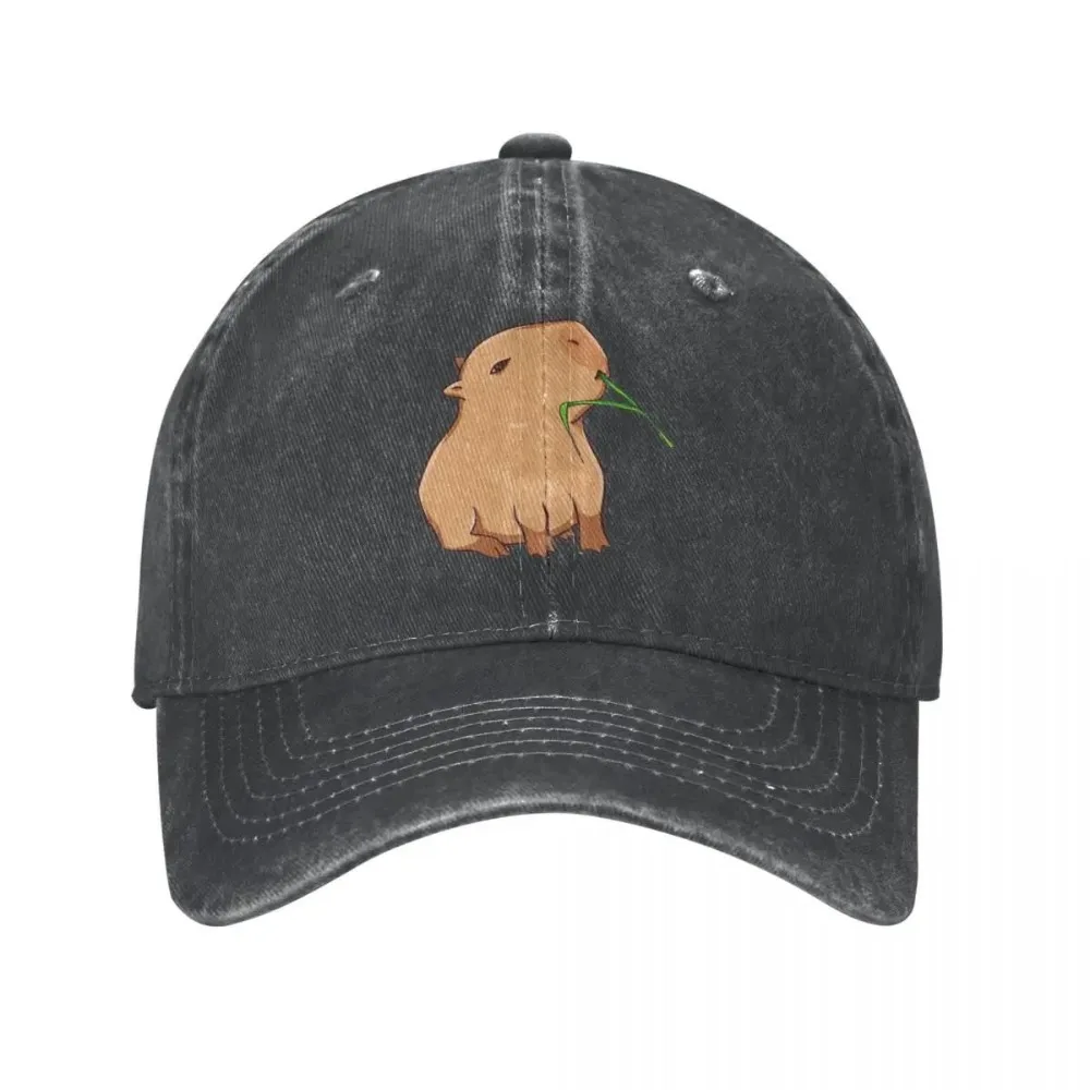 Vintage Capybara with A Leaf Eat Your Greens Baseball Caps Unisex Distressed Washed  Dad Hat Funny Capybara Caps Fashion