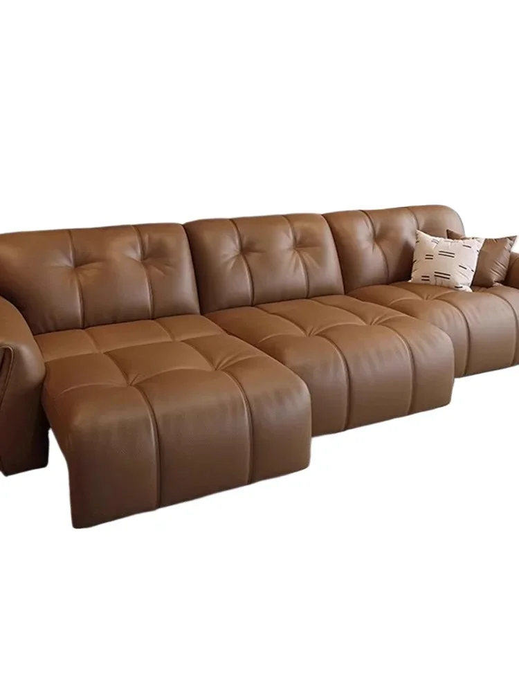 

Electric function leather sofa minimalist modern living room antique black adjustable retractable zero wall sofa bed