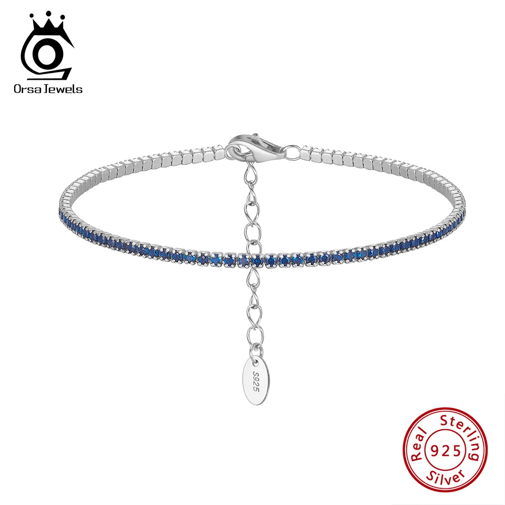 ORSA JEWELS autentyczne 925 srebro bransoletka tenisowa moda czarno-różowo-niebieska 4A bransoletka z cyrkoniami biżuteria dla kobiet SB190