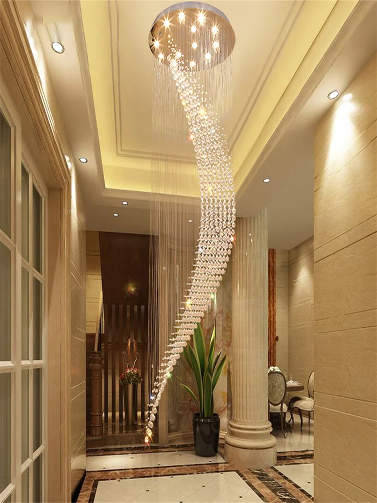 modern staircase crystal chandelier luxo design espiral salao luminaria sala de estar sala de jantar suspensao wire lamp 01