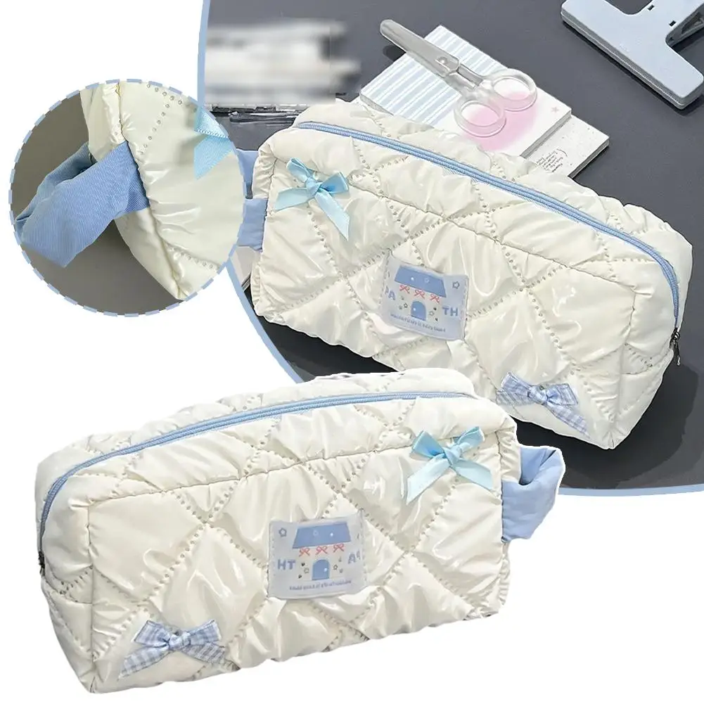 

Минималистичный молочно-белый пенал с бантом-бабочкой, милый, вместительный, многослойный, портативный, для хранения канцелярских принадлежностей