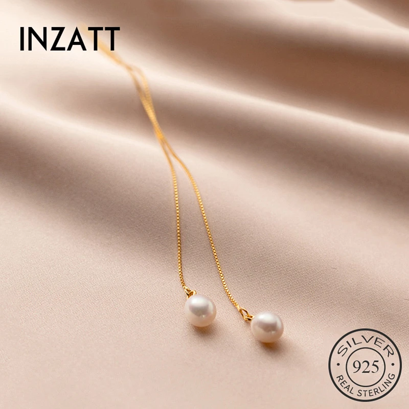 INZATT Real 925 Sterling Silver Pearl Long Chain Tassel Drop Earrings For Fashion Women Party 18K Gold Fine Jewelry Accessories