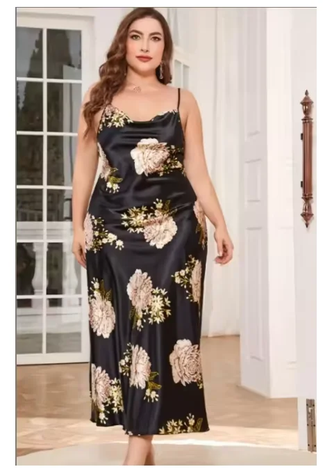 Fat and plus size ice silk sleepwear fashionable casual sleepwear imitation silk sexy printed suspender nightgown