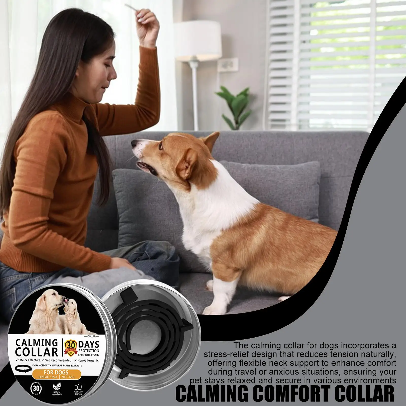 Calming Collar For Dog Flexible Waterproof Trainer 25in Calming Collars For Dogs For Travel Stress Grooming Training Security