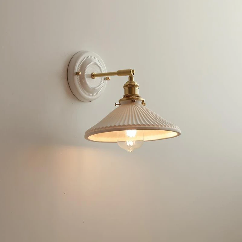 Nordic Wall Lamp White Ceramic Lampshade Bedside Lamp Bedroom Living Room Bathroom Mirror Light French Retro Home Decor Wandlamp