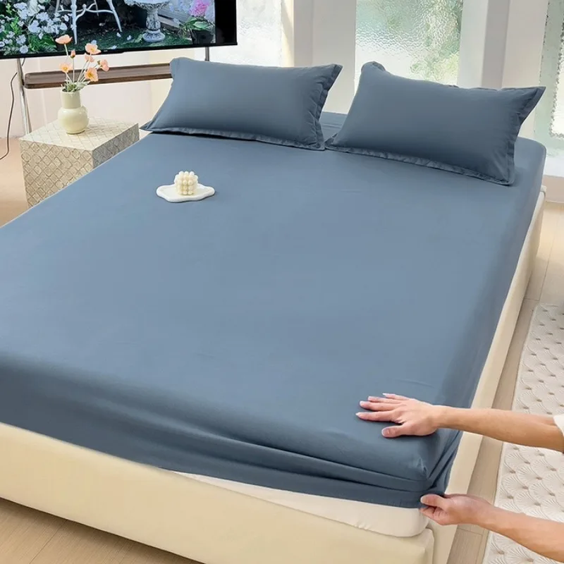 Dark blue single fitted sheet single piece washable solid color mattress protective cover, no pillowcase